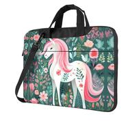 Borsa a tracolla per computer portatile con stampa di unicorno con capelli rosa, facile da usare quando si viaggia per affari, Nero, 14 inch