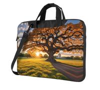 Borsa a tracolla per computer portatile con stampa tramonto dorato con albero al tramonto per computer da 13/14/15,6 pollici, Nero , 13 inch