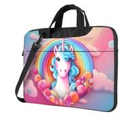 Borsa a tracolla per computer portatile con stampa unicorno arcobaleno facile da usare quando si viaggia per affari, Nero, 15.6 inch