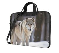Borsa a tracolla per computer portatile da 13 pollici per uomo e donna, borsa a tracolla impermeabile con lupo nella neve borsa per laptop con maniglia a tracolla