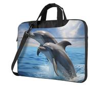 Borsa a tracolla per computer portatile da 13 pollici per uomo e donna, borsa a tracolla impermeabile con due delfini e maniglia per tracolla