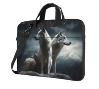 Borsa a tracolla per computer portatile da 14 pollici per uomo e donna, borsa a tracolla impermeabile con lupo di notte borsa per laptop con maniglia