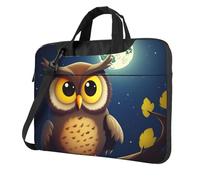 Borsa a tracolla per computer portatile da 14 pollici, unisex, impermeabile, con gufo e luna gialla, borsa per laptop con manico con tracolla