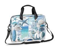 Borsa a tracolla per computer portatile da 15,7 pollici, elementi estetici, conchiglie di mare e stelle marine, impermeabile, borsa messenger per lavoro, ufficio, lavoro, per uomini e donne