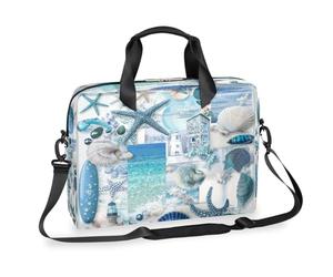 Borsa a tracolla per computer portatile da 15,7 pollici, elementi estetici, conchiglie di mare e stelle marine, impermeabile, borsa messenger per lavoro, ufficio, lavoro, per uomini e donne