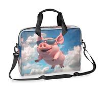 Borsa a tracolla per computer portatile da 15,7 pollici, simpatico maialino volante con occhiali da sole verso il cielo, impermeabile, per lavoro, ufficio, lavoro, borsa messenger per uomini e donne