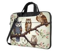 Borsa a tracolla per computer portatile da 35,5 cm, unisex, impermeabile, con gufi su un ramo e maniglia per tracolla