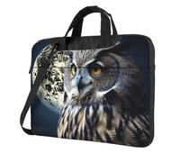 Borsa a tracolla per computer portatile da 35,5 cm, unisex, impermeabile, con gufo e luna, con manico a tracolla