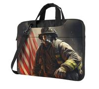 Borsa a tracolla per computer portatile da uomo e donna con tracolla per computer portatile patriottico vigile del fuoco, Nero, 14 inch