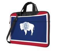 Borsa a tracolla per computer portatile stampata con bandiera del Wyoming, facile da usare quando si viaggia per affari, Nero, 14 inch