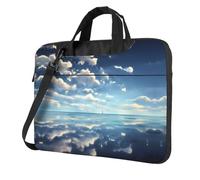Borsa a tracolla per computer portatile stampata con nuvole bianche sul mare, facile da usare quando si viaggia per affari, Nero, 15.6 inch