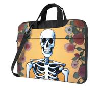 Borsa a tracolla per computer portatile stampata con teschio, facile da usare quando si viaggia per affari, Nero, 15.6 inch