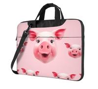 Borsa a tracolla per computer portatile, unisex, impermeabile, borsa messenger con divertente faccia di maiale rosa, borsa per computer portatile con manico, Nero, 13 inch