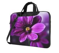 Borsa a tracolla per computer portatile, unisex, impermeabile, borsa messenger con fiore viola, borsa per laptop con manico con tracolla, Nero, 14 inch