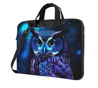 Borsa a tracolla per computer portatile, unisex, impermeabile, borsa messenger con gufo blu, borsa per laptop con maniglia, Nero, 14 inch