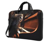 Borsa a tracolla per computer portatile, unisex, impermeabile, borsa messenger con gufo che suona il pianoforte, borsa per computer portatile, con tracolla, nero, 14 inch