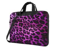Borsa a tracolla per computer portatile, unisex, impermeabile, borsa messenger con leopardo viola, borsa per laptop con manico, Nero, 14 inch
