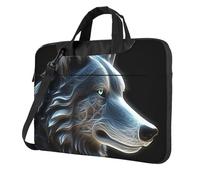 Borsa a tracolla per computer portatile, unisex, impermeabile, borsa messenger con lupo 3D, borsa a tracolla con manico, Nero, 14 inch