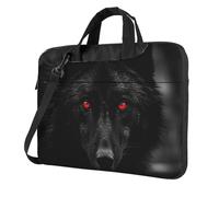 Borsa a tracolla per computer portatile, unisex, impermeabile, borsa messenger con lupo dagli occhi rossi e nero con manico, Nero, 13 inch