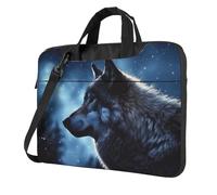 Borsa a tracolla per computer portatile, unisex, impermeabile, borsa messenger con lupo solitario, borsa per laptop con manico a tracolla, nero, 14 inch