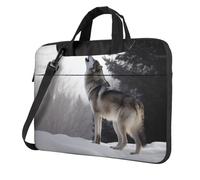 Borsa a tracolla per computer portatile, unisex, impermeabile, borsa messenger con lupo ululante, borsa per laptop con manico con tracolla, Nero, 13 inch
