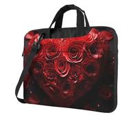 Borsa a tracolla per computer portatile, unisex, impermeabile, borsa messenger con rosa rossa e cuore, con maniglia per tracolla, nero, 14 inch