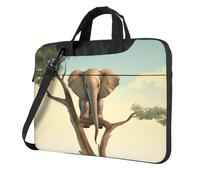 Borsa a tracolla per computer portatile, unisex, impermeabile, con piccolo elefante sull'albero, borsa per laptop con manico, Nero, 13 inch