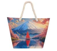 Borsa a tracolla per donna e uomo con monte Fuji giapponese, borsa da spiaggia con manico in tessuto di canapa