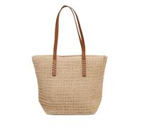 Borsa a Tracolla per Donna in Paglia, Grande capacità, Fatta a Mano, Intrecciata, Fresca, Rurale, in Tessuto di Erba (Beige)