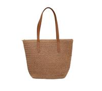 Borsa a Tracolla per Donna in Paglia, Grande capacità, Fatta a Mano, Intrecciata, Fresca, Rurale, in Tessuto di Erba (Cachi)
