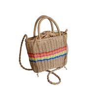 Borsa a Tracolla per Donna, in Paglia Intrecciata, in Rattan, Fatta a Mano, da Spiaggia, da Viaggio, da Donna, alla Moda, da Borsa a Tracolla (Cachi)