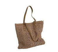 Borsa a Tracolla per Donna, in Paglia, Quadrata, Cava, da Spiaggia, Fatta a Mano, Intrecciata, in Rafia, Rattan, per Shopping, Viaggi e Vacanze, Casual (Cachi)