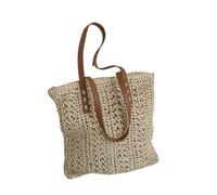 Borsa a Tracolla per Donna in Paglia Quadrata Cava, in Paglia, da Spiaggia, Fatta a Mano, Intrecciata, in Rafia, Rattan, per Shopping, Viaggi e Vacanze, Casual (Beige)