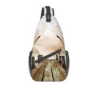 Borsa a tracolla per fiori primaverili con scena del lago sul ponte di legno, zaino a tracolla zaino a tracolla causale zaino a tracolla per donna uomo viaggio da escursionismo
