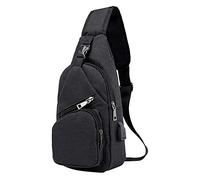 Borsa a tracolla per la scuola, zaino a tracolla, con cavo USB, per escursioni, campeggio, viaggi all'aperto, Nero , Taglia unica