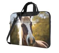 Borsa a tracolla per laptop con cavallo pony animale per uomo donna borsa a tracolla borsa a tracolla borsa a tracolla borsa impermeabile per laptop, Nero , 15.6 inch