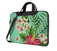 Borsa a tracolla per laptop ultra sottile con stampa di foglie tropicali hawaiane per donne e uomini per il fine settimana da viaggio casual, Nero , 13 inch