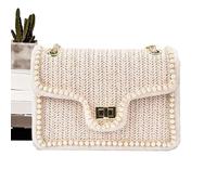 Borsa a tracolla per le donne, borsa tote per le donne,Borsa a tracolla tessuta in finta perla di paglia - Organizer per la chiusura multiuso per uso zettro con cinturino staccabile elega, Grande, Se