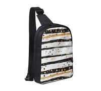 Borsa a tracolla per le donne e gli uomini alla moda a tracolla Bakpack casual borsa toracica tropicale acquerello ananas fenicottero Fanny Pack per il viaggio, Inchiostro e strisce dorate, Taglia