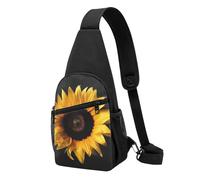 Borsa a tracolla per le donne e gli uomini alla moda a tracolla Bakpack casual borsa toracica tropicale acquerello ananas fenicottero Fanny Pack per il viaggio, Girasole su sfondo nero, Taglia unica