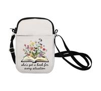 Borsa a tracolla per libri di lettura, regali per gli amanti dei libri, borsa a tracolla She's Got a Book For Every Situation Book Gift, bianco, 8.26*5.9 inches