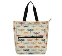 Borsa a tracolla per libri, per ragazzi, ragazze e adulti, con libellula, stile retrò, senza cuciture, impermeabile, con cerniera, per scuola, shopping, drogheria