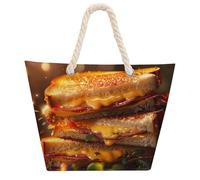 Borsa a tracolla per panini con formaggio alla griglia per donne e uomini, borsa da spiaggia borsa per la spesa con manico in Hemprope