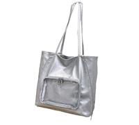 Borsa a tracolla per pendolari zaino per studenti grande scomparto PU borse da ufficio borsa ascellare per borsa a tracolla essenziale in PU quotidiana donna, Argento, One Size