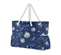 Borsa a tracolla per San Valentino, giallo, blu, cielo stellato, a prova di sabbia, con tasche laterali, borsa da portare avanti per piscina, palestra, generi alimentari e viaggi
