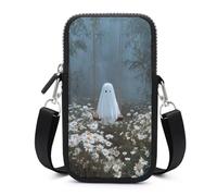 Borsa a tracolla per smartphone con motivo fantasma su altalena, margherite, con tracolla regolabile
