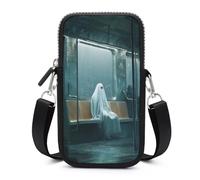 Borsa a tracolla per smartphone con motivo fantasma sul sedile della metropolitana, con tracolla regolabile