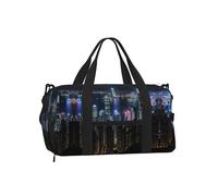 Borsa a tracolla per sport, borsa da viaggio con stampa a righe verdi, perfetta per palestra, campeggio, viaggi di lavoro, Notte aerea di vista Hong Kong2, One Size