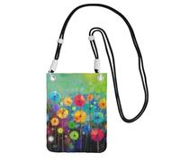 Borsa a tracolla per telefono a tracolla con stampa di fiori colorati in stile astratto per donne e uomini, borsa per telefono con cinturino regolabile, per lo shopping di, Nero , Taglia unica