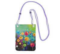 Borsa a tracolla per telefono a tracolla con stampa di fiori colorati in stile astratto per donne e uomini, borsa per telefono con cinturino regolabile, per lo shopping di, Viola, Taglia unica